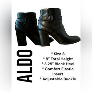 👛 (ANY 2/$30) ALDO Faux Leather Block Heel Adjustable Strap Boots Size 8